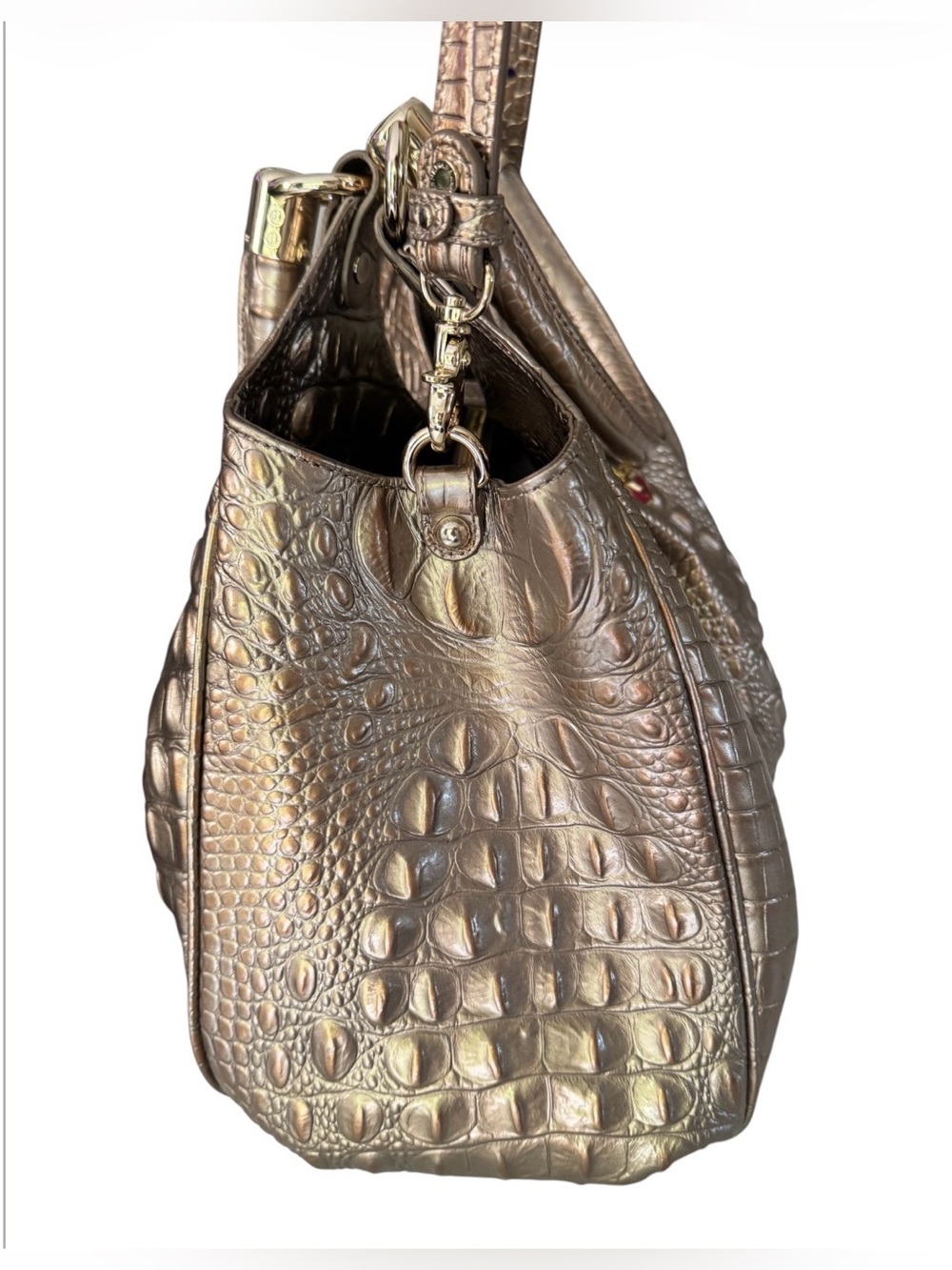 Brahmin Elisa Large Satchel β Gold Croc Embossed Leather | Gold Hardware | - Picture 10 of 17